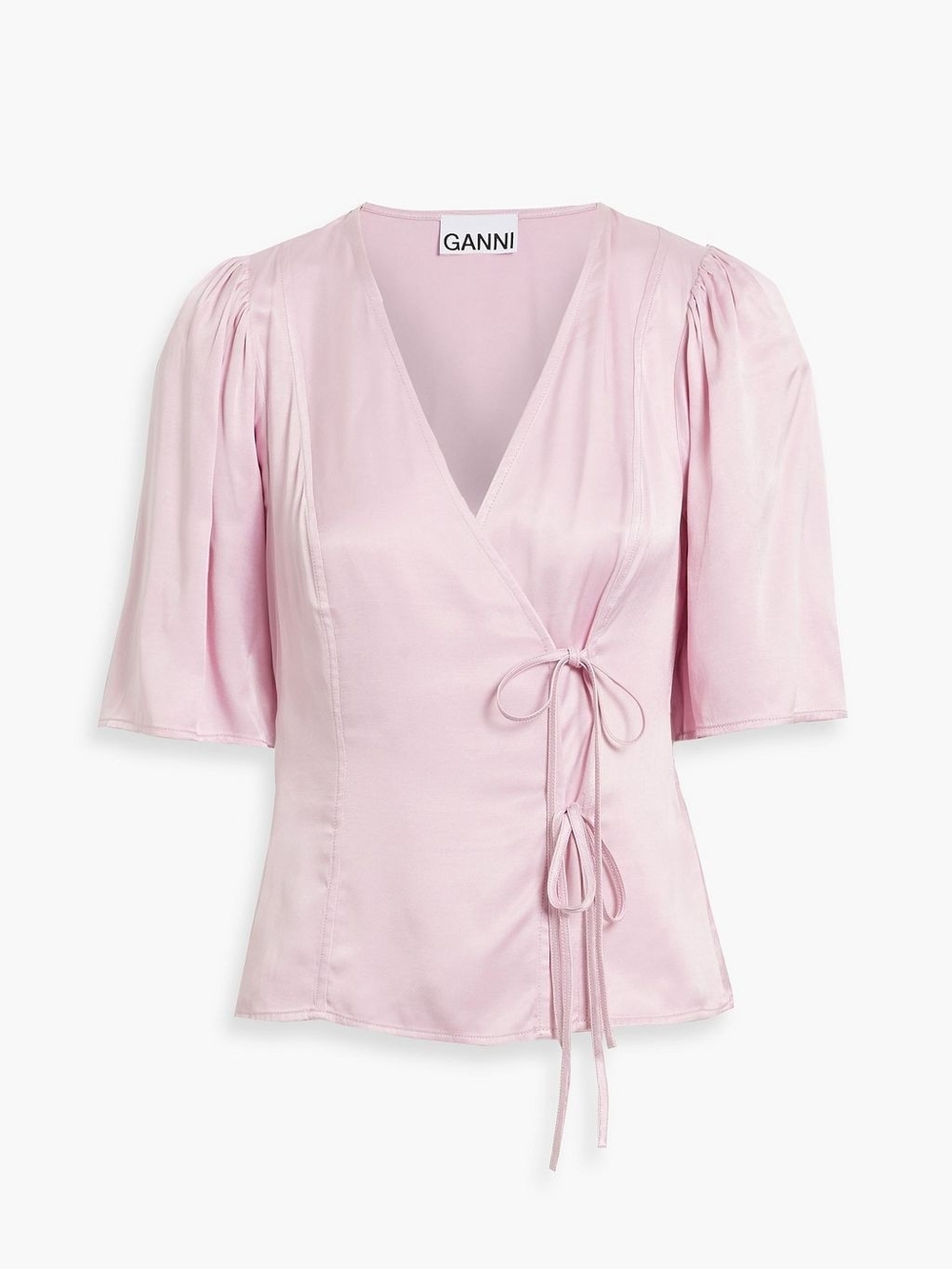 GANNI Pink Satin Wrap Blouse NWT